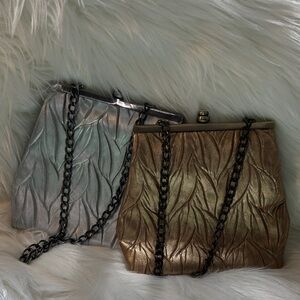 Jessica McClintick Metallic Leaf Chain Shoulder Bag - one Gold and one silver